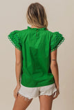 Solid Woven Circle Trim Ruffle Top DJPT