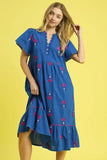 Embroidered Tiered Midi Dress DJPT