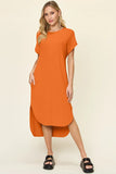Take Full Size Round Neck Short Sleeve Slit Dress DJPT
