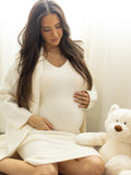 White Knitting V-Neck Bodycon Two Pieces Cardigan Elegant Baby Shower Maternity Maxi Sweater Dress Maternity