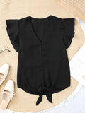 Tie-Front Flutter Sleeve Blouse DJPT