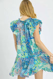 Printed Ruffle Cap Sleeve Mini Dress DJPT