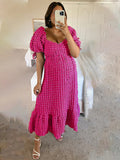 Bubble Texture Sweetheart Neckline Ruched Bodice A-line Puff Sleeve Elegant Going Out Maternity Photoshoot Maxi Dress Maternity