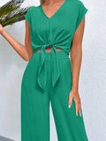 Front Top and Wide Leg Pants Set DJPT