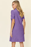 Take Full Size Texture Collared Neck Short Sleeve Dress DJPT