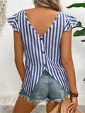 Striped Round Neck Cap Sleeve Blouse DJPT