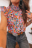 Print Flutter Sleeve Blouse Top DJPT