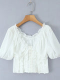 V-Neck Puff Sleeve Blouse DJPT