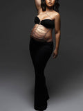 Black Cut Out Chain Halter Neck Bodycon Photoshoot Elegant Maternity Maxi Dress Maternity
