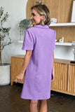 Take Full Size Texture Collared Neck Short Sleeve Dress DJPT