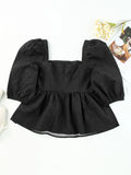 Square Neck Puff Sleeve Peplum Blouse DJPT