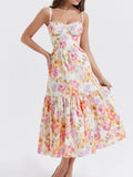 Print Sweetheart Neck Midi Dress DJPT