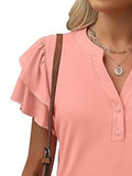 Sleeve Notched Button Front Blouse DJPT
