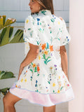 Print Notched Short Sleeve Dress DJPT