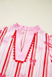Trim Ruffled Sleeve Striped Printed Blouse DJPT