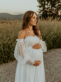 Off Shoulder Tulle Polka Dot Elegant Photoshoot Baby Shower Maternity Maxi Dress Maternity
