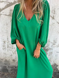 Size Slit V-Neck Balloon Sleeve Midi Dress Plus Size DJPT