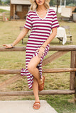 Striped V-Neck Midi T-Shirt Dress DJPT