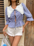 Front Plaid Flounce Sleeve Blouse DJPT