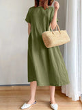 Size Casual Round Neck Midi Dress Plus Size DJPT