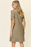 Take Full Size Texture Collared Neck Short Sleeve Dress DJPT