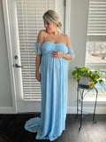 Solid Color Lace Off Shoulder Cap Sleeve Photoshoot Maternity Maxi Dress Maternity
