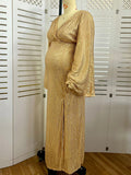 Golden Sparkly Sequin Side Slit Flare Sleeve Elegant Evening Gown Boho Maternity Photoshoot Baby Shower Party Maxi Dress Maternity