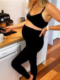 Black Pockets High Rise Stretch Pregnant Legging Sports Maternity Long Leggings Maternity