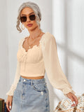 Sweetheart Neck Flounce Sleeve Top DJPT