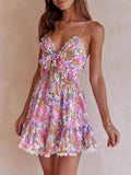 Print Tie-Front Cami Dress with Lace Trim DJPT