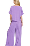 Round Neck T-Shirt and Wide Leg Pants Set DJPT