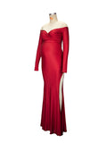 Off Shoulder Long Sleeve Slit Bodycon Solid Baby Shower Party Evening Gown Maternity Maxi Dress Maternity