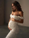 Off Shoulder Smocked Ruched Photoshoot Maternity Maxi Dress Maternity