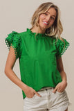 Solid Woven Circle Trim Ruffle Top DJPT