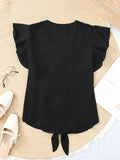 Tie-Front Flutter Sleeve Blouse DJPT