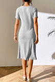 Lane Ribbed Asymmetrical Neck Short Sleeve Dress DJPT