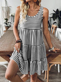 Striped Tiered Ruffle Tank Dress DJPT