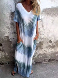 Size Tie-Dye V-Neck Midi Dress with Pockets Plus Size DJPT