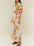Print Tie Waist Maxi Shirt Dress DJPT