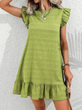 Size Ruffled Flutter Sleeve Textured Mini Dress Plus Size DJPT