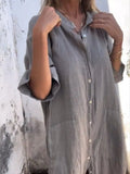 Size Casual Linen Button-Down Shirt Dress Plus Size DJPT