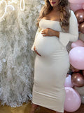Elegant Long Sleeve Maternity Dress Ultimate Baby Shower Outfit White Bodycon Dress Maternity