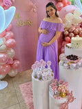 Flowy Chiffon Off Shoulder Ruffle Falbala Side Slit Big Swing Elegant Evening Gown Maternity Photoshoot Baby Shower Maxi Dress Maternity