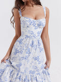 Print Sweetheart Neck Midi Dress DJPT