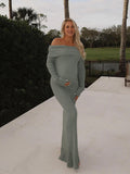 Off Shoulder Solid Color Mermaid Bodycon Elegant Photoshoot Maternity Maxi Sweater Dress Maternity