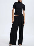 Neck Short Sleeve Top and Pants Set DJPT