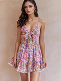 Print Tie-Front Cami Dress with Lace Trim DJPT