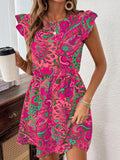 Print Ruffle Sleeve Mini Dress DJPT
