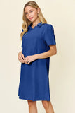 Take Full Size Texture Collared Neck Short Sleeve Dress DJPT