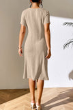 Lane Ribbed Asymmetrical Neck Short Sleeve Dress DJPT